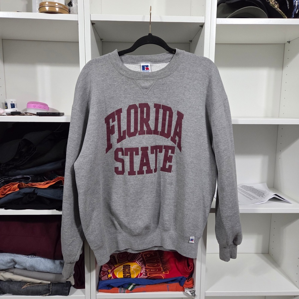 Vintage Russell Athletic Florida State Sweatshirt Gray Made in USA Mens Large